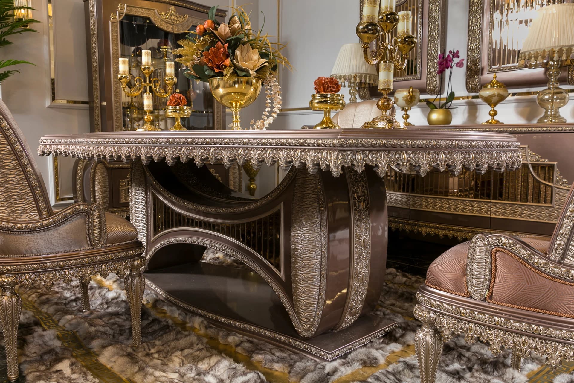 Viyana Bronz Klasik Yemek Odası Takımı